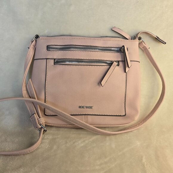 Nine West Light Pink Crossbody Bag With Adjustable Strap & Multiple Zipper Pocke - Picture 1 of 3